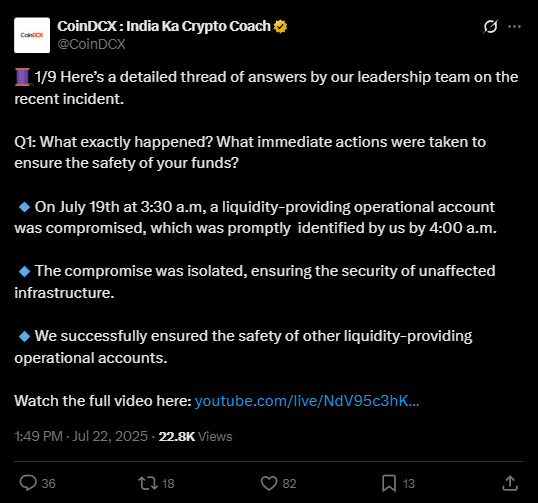 coindcx hack x thread