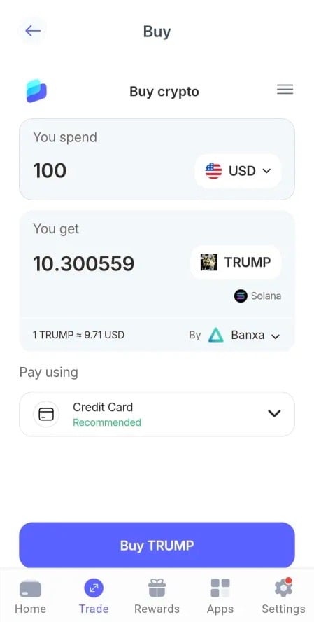 TRUMP Buying Screen